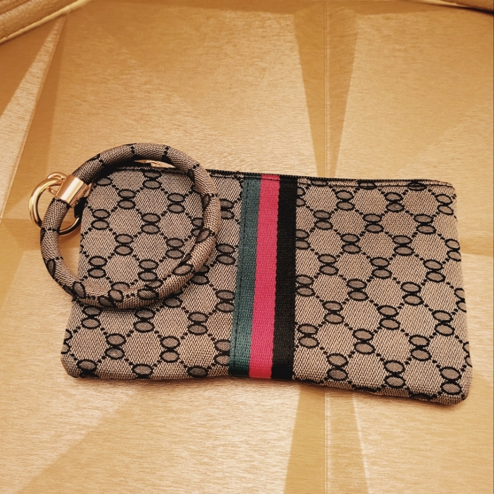 Tan, Black, Green Red Designer Look Wristlet. FINAL PRICE